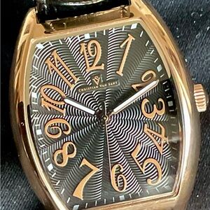 Vintage Style Christian Van Sant Gold And Black Quartz Watch w Original Box